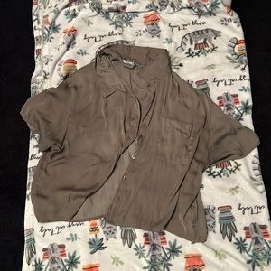 Green Silky Button-down Top